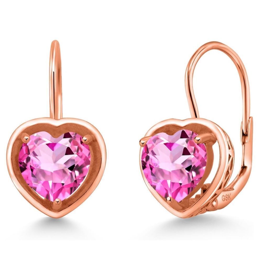 18K Rose Gold 925 with 2.60 Cttw 7MM Pink Mystic Topaz Heart Leverback Earrings
